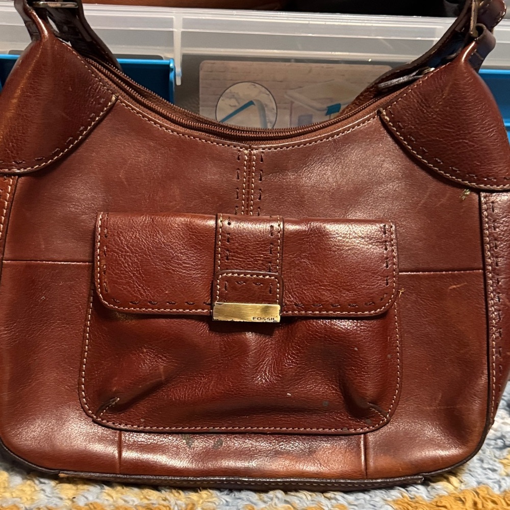Fossil Rich Brown Leather Shoulder Bag